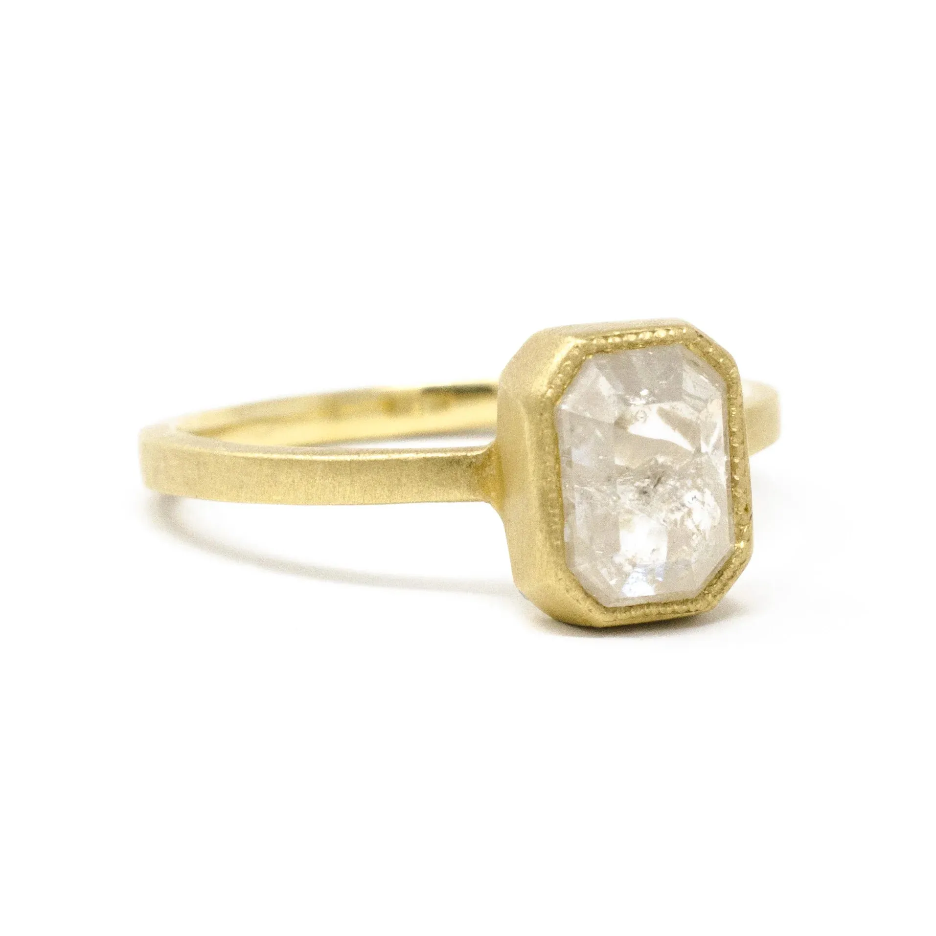 Jennifer Dawes Elegant Rustic Emerald Diamond Ring