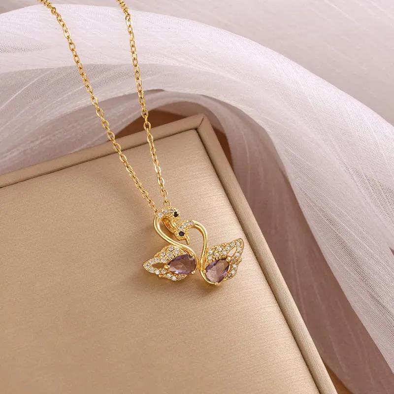 Korean Style Ins Swan Titanium Steel Necklace Women's 492009