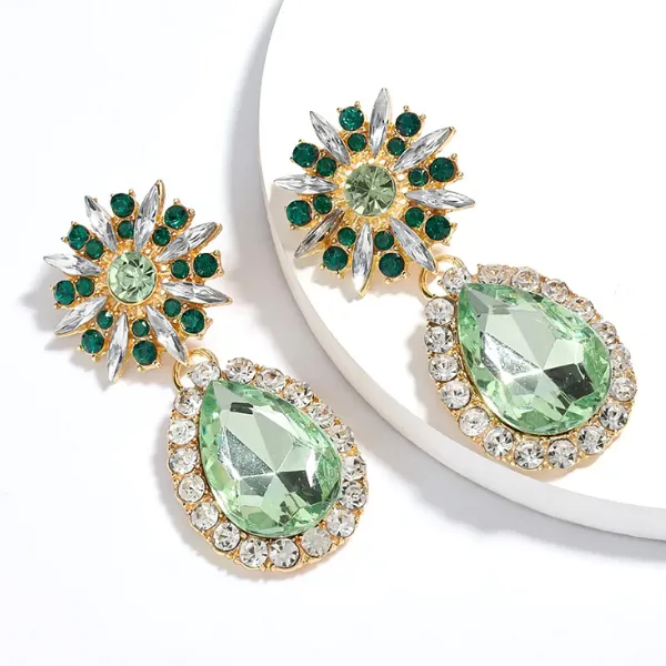 Large Bold Glamorous Colorful Rhinestone Teardrop Earrings