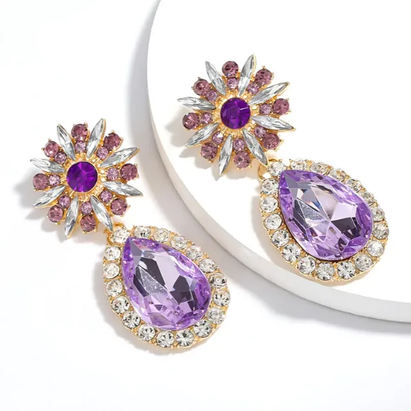 Large Bold Glamorous Colorful Rhinestone Teardrop Earrings