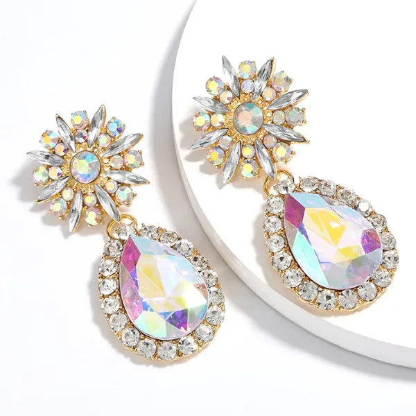 Large Bold Glamorous Colorful Rhinestone Teardrop Earrings
