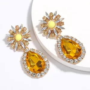 Large Bold Glamorous Colorful Rhinestone Teardrop Earrings