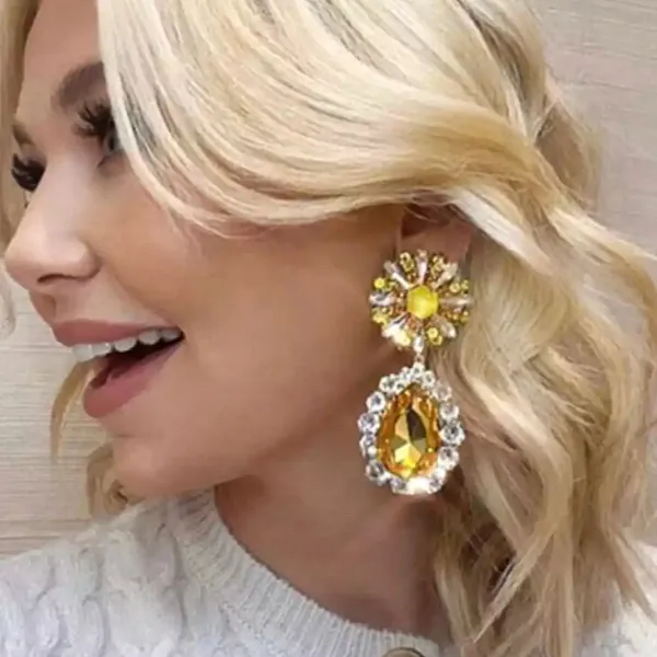 Large Bold Glamorous Colorful Rhinestone Teardrop Earrings