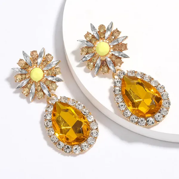 Large Bold Glamorous Colorful Rhinestone Teardrop Earrings