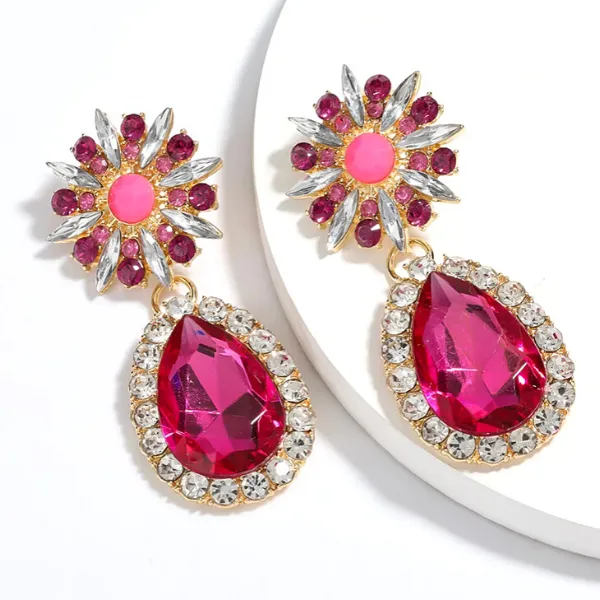 Large Bold Glamorous Colorful Rhinestone Teardrop Earrings
