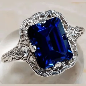 Large Square Faux Amethyst Gemstone Princess Rings