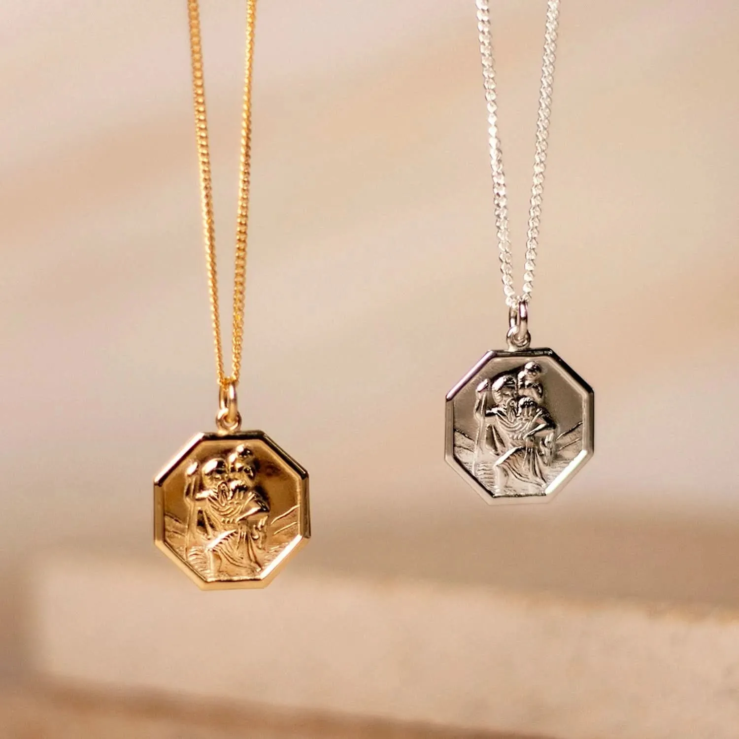 Large St Christopher Necklace Solid Gold   Engraving
