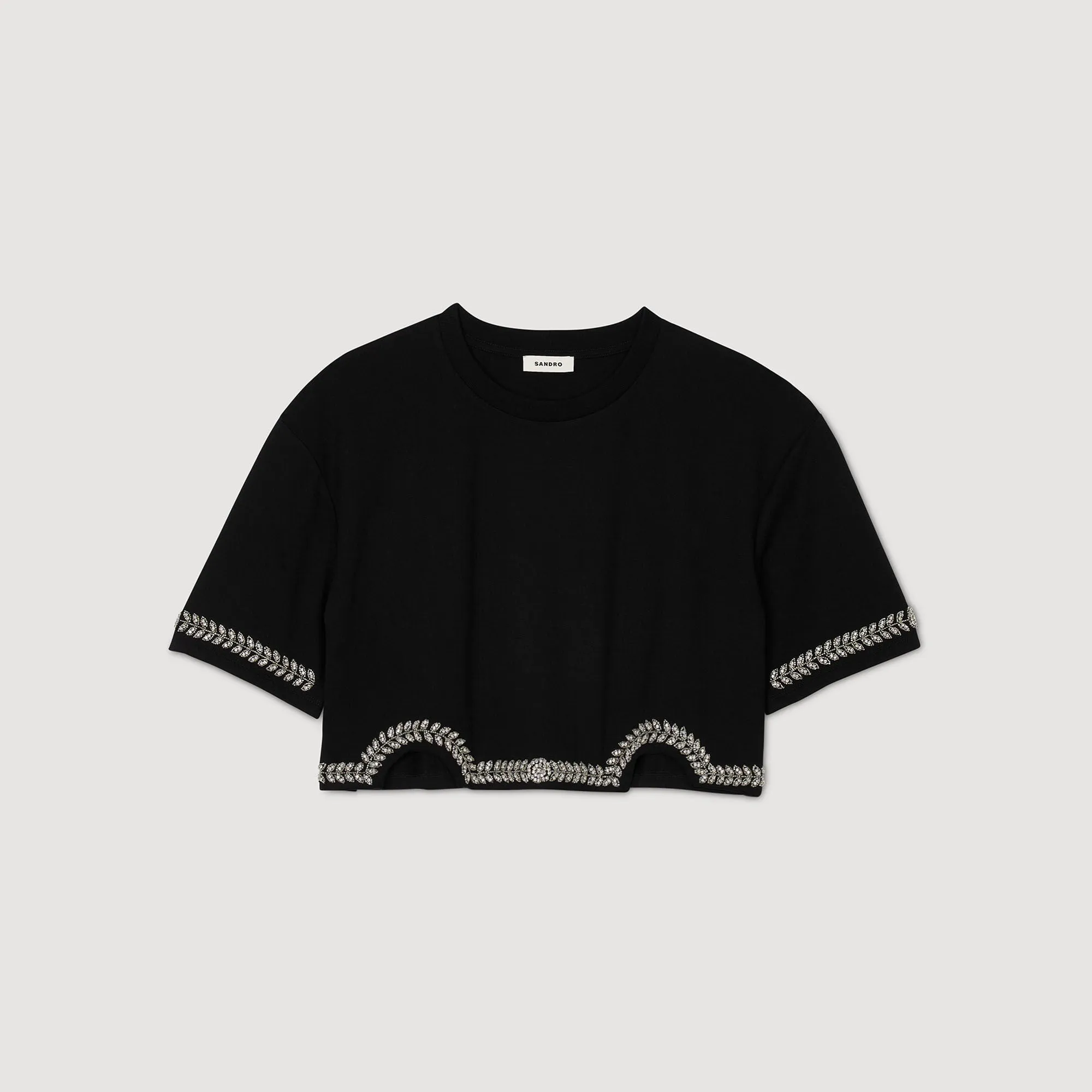 Larry Rhinestone Cropped T-Shirt Black