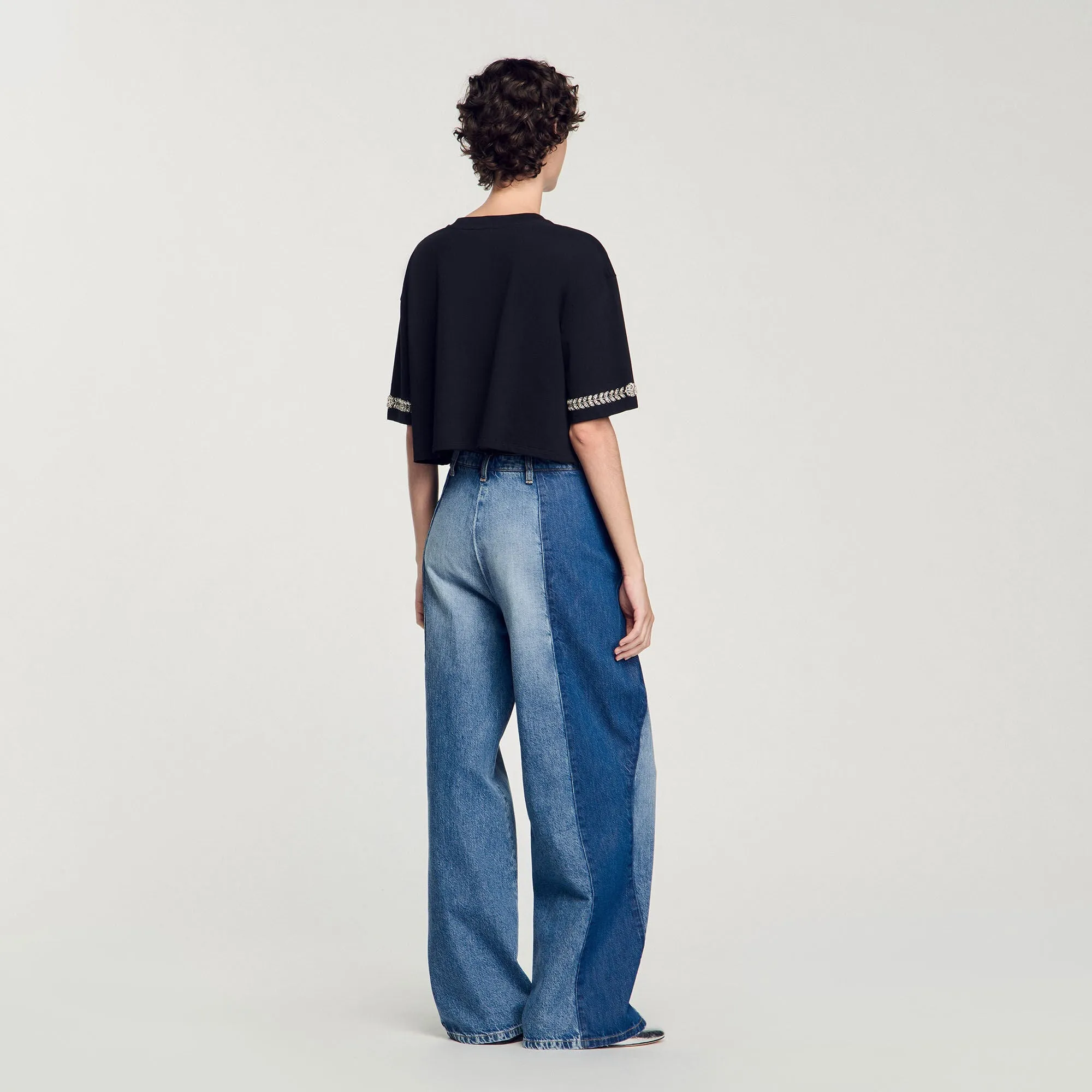 Larry Rhinestone Cropped T-Shirt Black