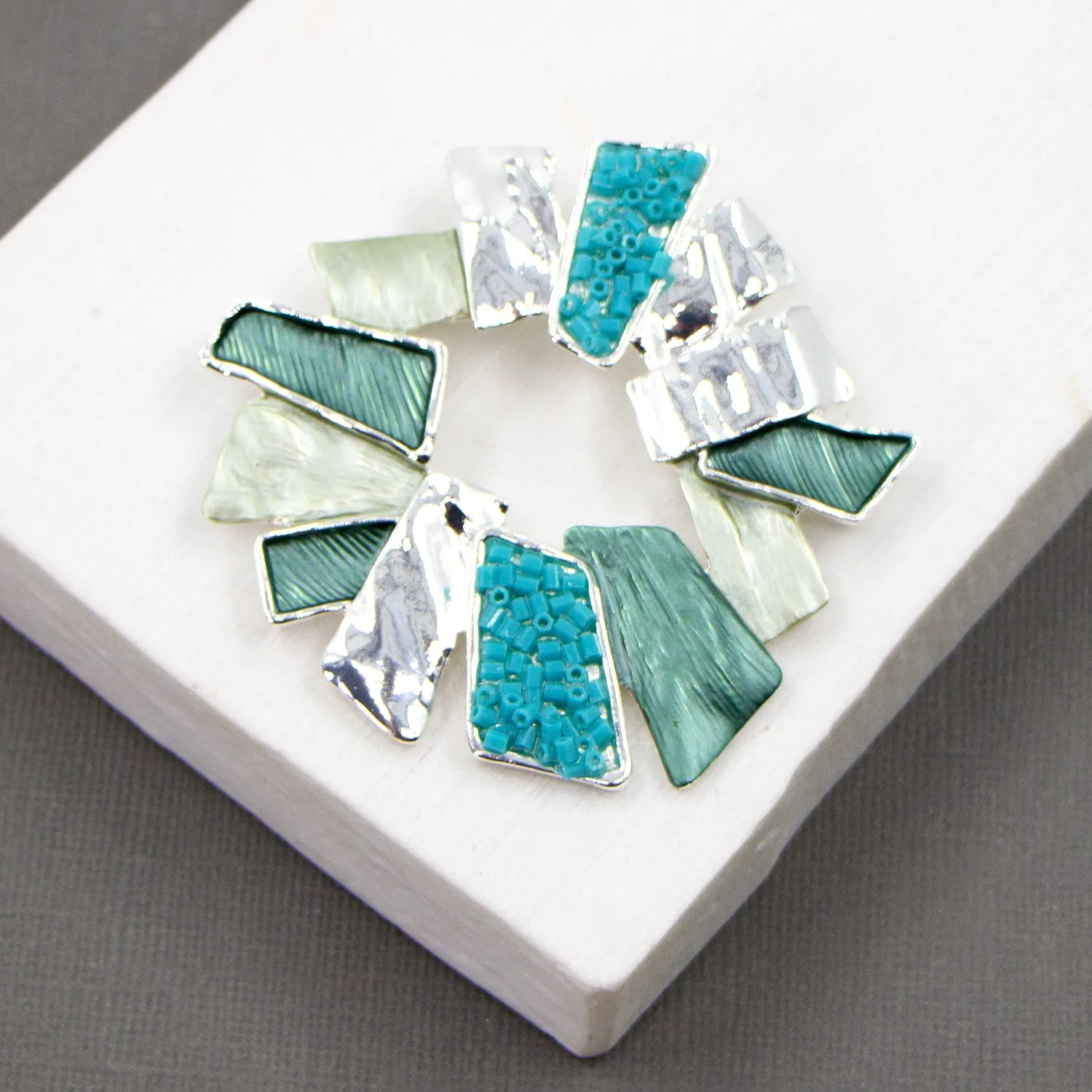 Layered organic rectangles ring pin brooch with multi texture
