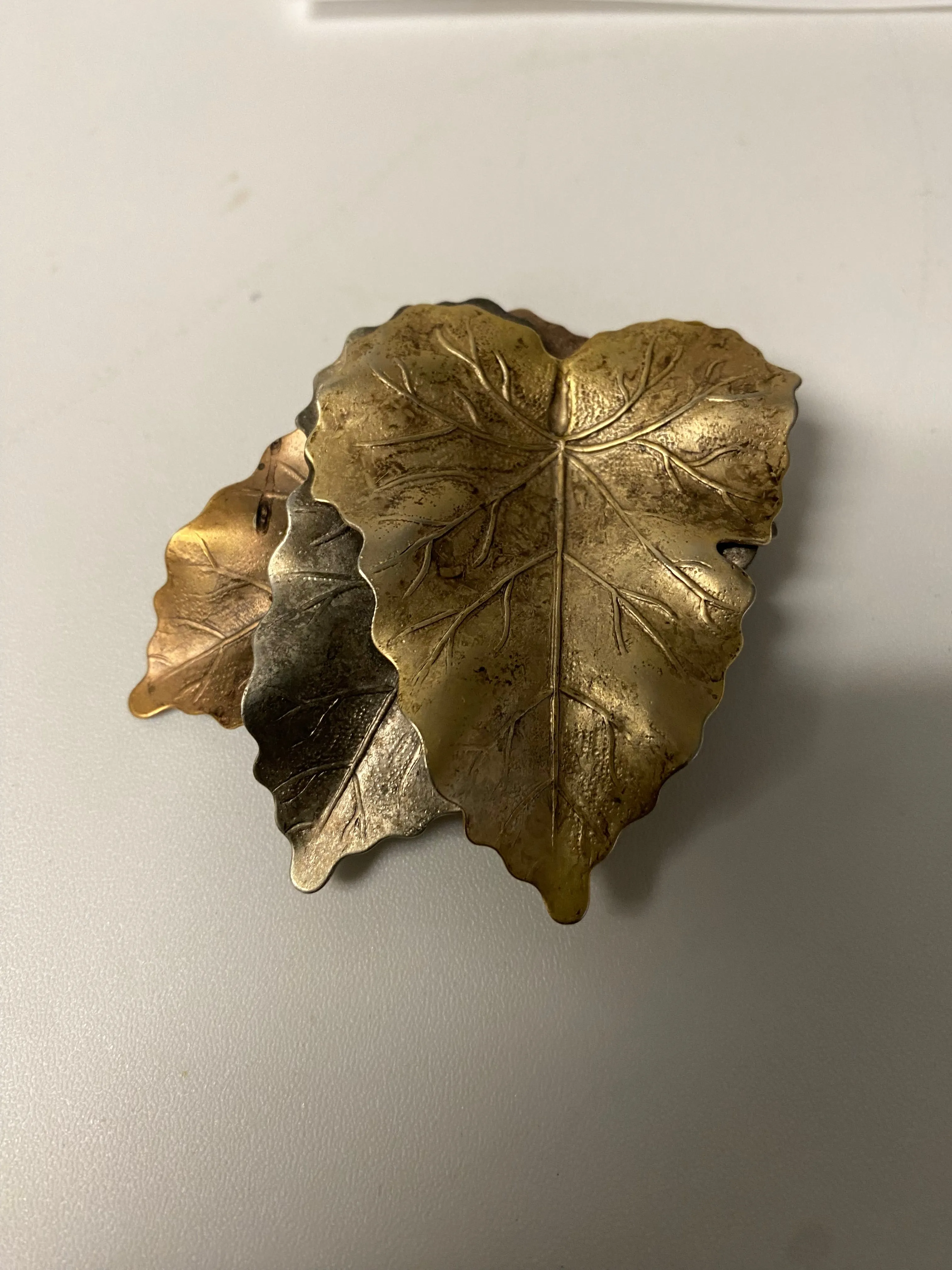 Leaf Pin 3" Large Brooch 3 Leaves Brass Copper Silver Fall Autumn T03