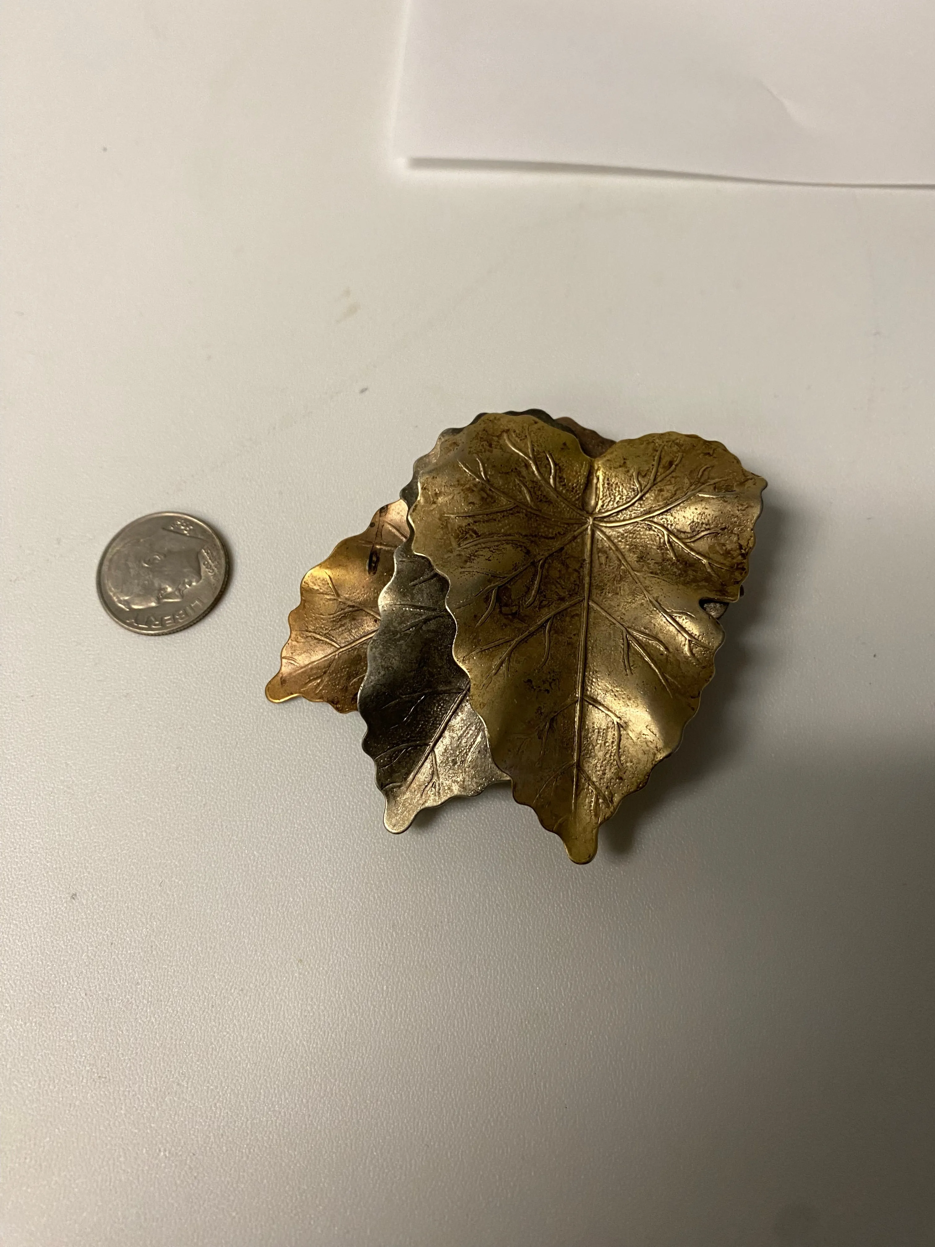 Leaf Pin 3" Large Brooch 3 Leaves Brass Copper Silver Fall Autumn T03