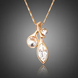 Leaf Shaped Crystal Pendant Necklace