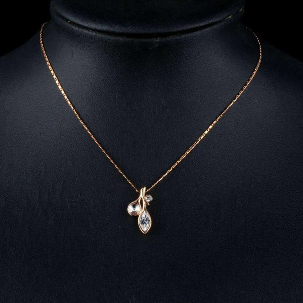 Leaf Shaped Crystal Pendant Necklace