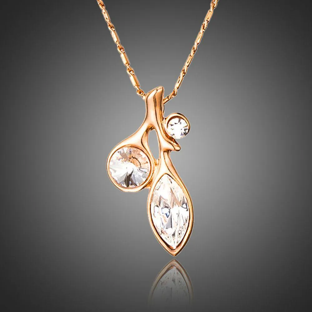Leaf Shaped Crystal Pendant Necklace