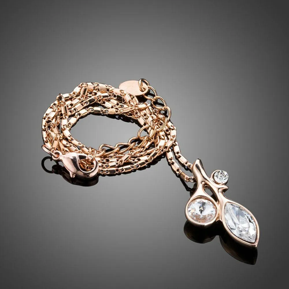 Leaf Shaped Crystal Pendant Necklace