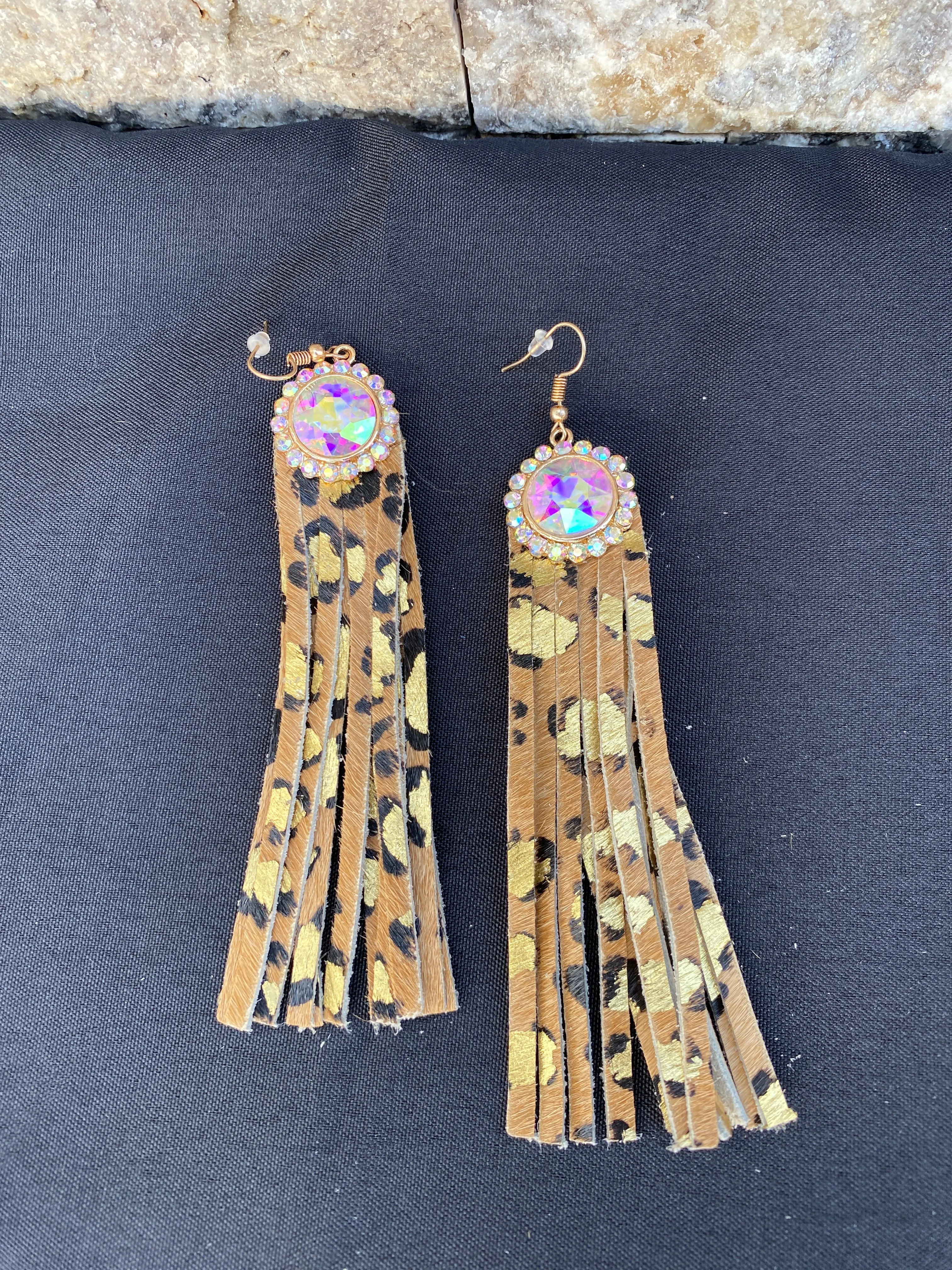 Leopard Fringe Bling Earrings