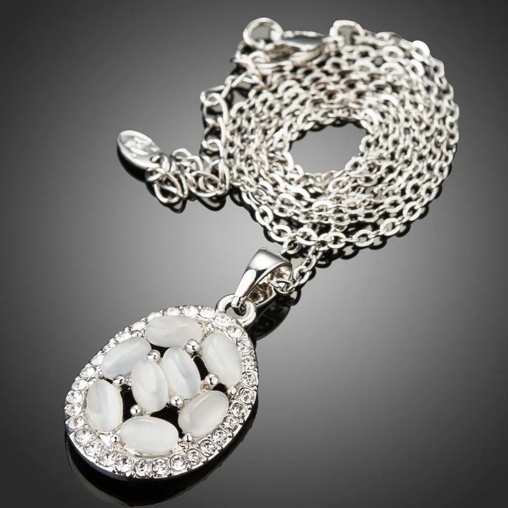 Light Grey Oval Crystal Necklace