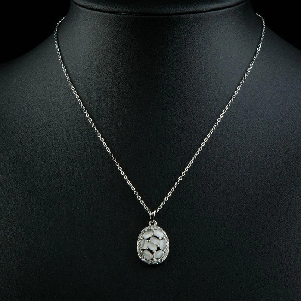 Light Grey Oval Crystal Necklace