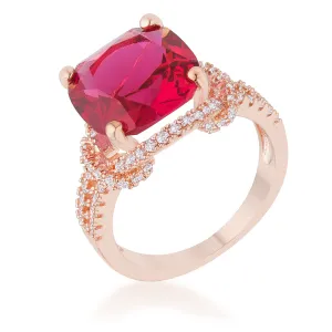LOVCIA Elegant Charlene Rose Gold Cushion-Cut Ruby CZ Statement Ring