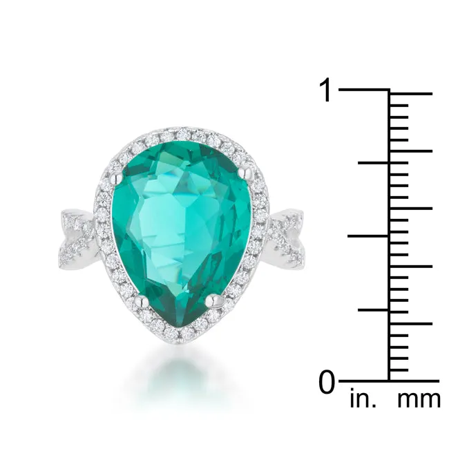 LOVCIA Elegant Laura 9.9ct Blue Green CZ Rhodium Teardrop Cocktail Ring
