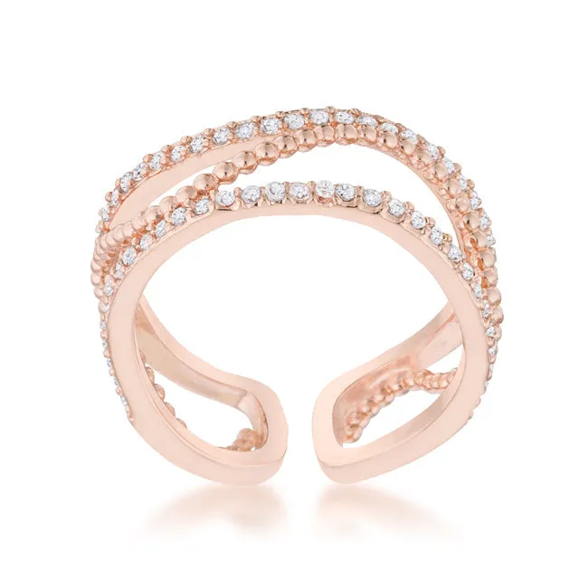 LOVCIA Elegant Rose Gold Abstract Cuff Ring with CZ Stones