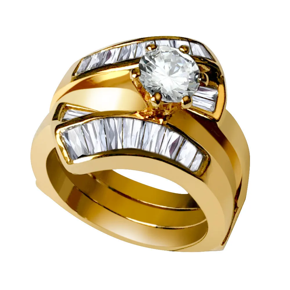 LOVCIA Elegant Round Clear CZ Sterling Silver Ring with 14K Gold Plating - Fast Shipping