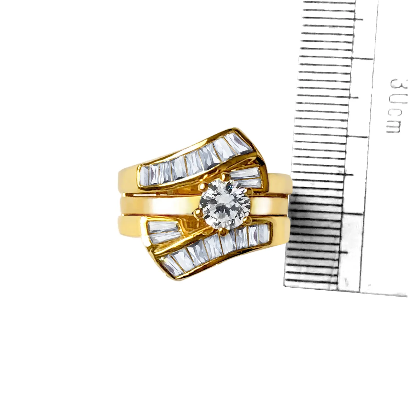 LOVCIA Elegant Round Clear CZ Sterling Silver Ring with 14K Gold Plating - Fast Shipping
