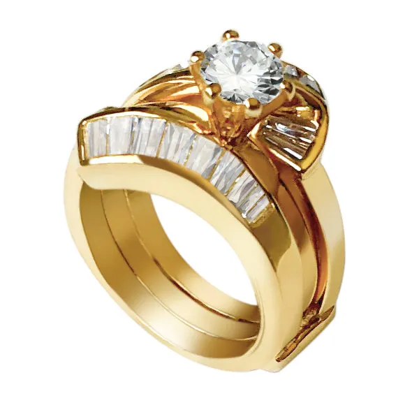 LOVCIA Elegant Round Clear CZ Sterling Silver Ring with 14K Gold Plating - Fast Shipping