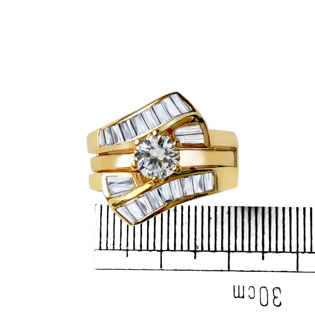 LOVCIA Elegant Round Clear CZ Sterling Silver Ring with 14K Gold Plating - Fast Shipping