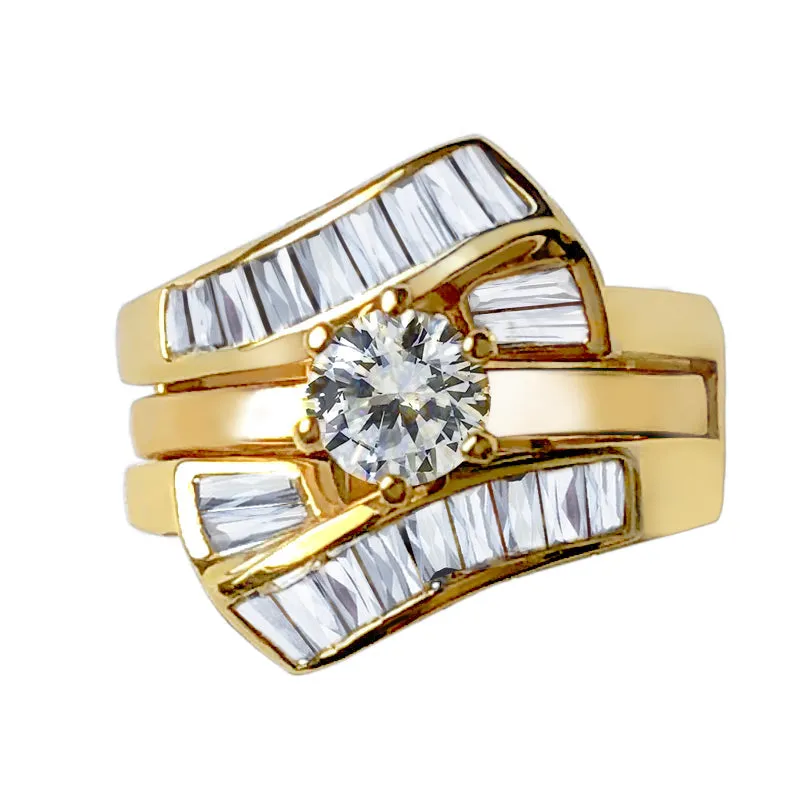 LOVCIA Elegant Round Clear CZ Sterling Silver Ring with 14K Gold Plating - Fast Shipping