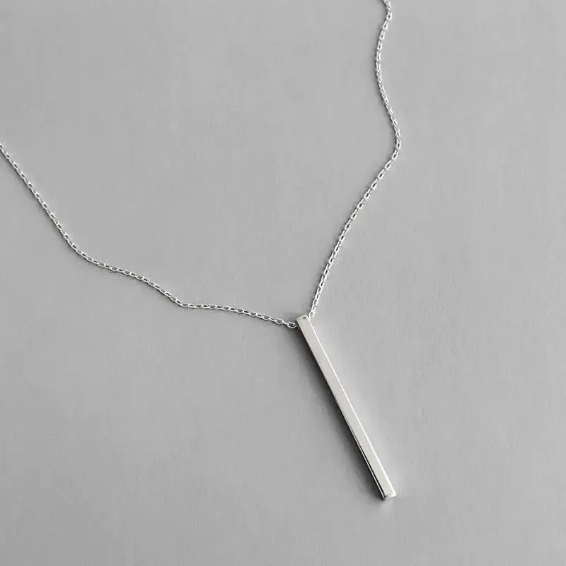 LOVCIA Simple Geometry Square Bar 925 Sterling Silver Necklace