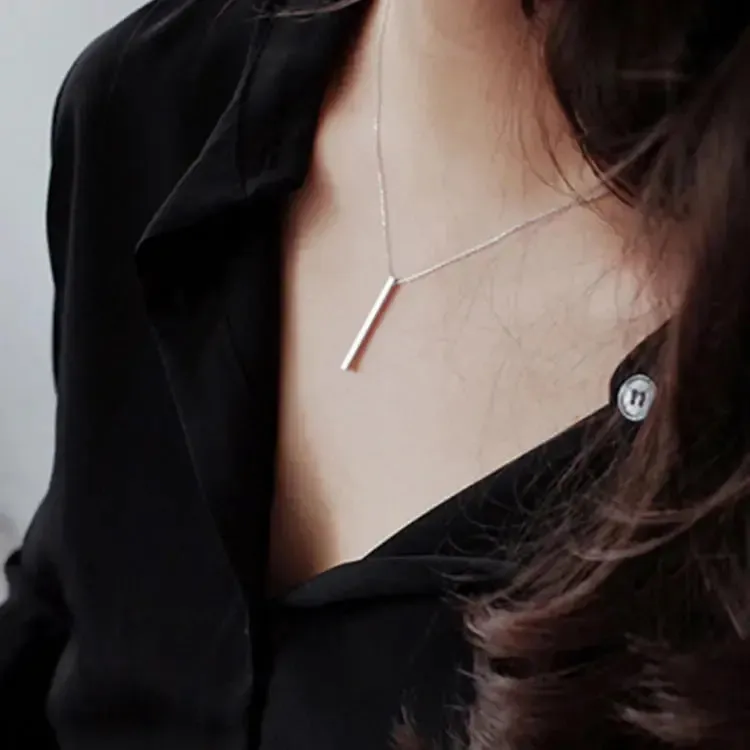 LOVCIA Simple Geometry Square Bar 925 Sterling Silver Necklace