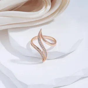 Luxury Fashion Elegant Curve Pave Setting  Fancy AAA  Zircon Diamonds Rolled 14K Rose Gold Rings Party Jewelry