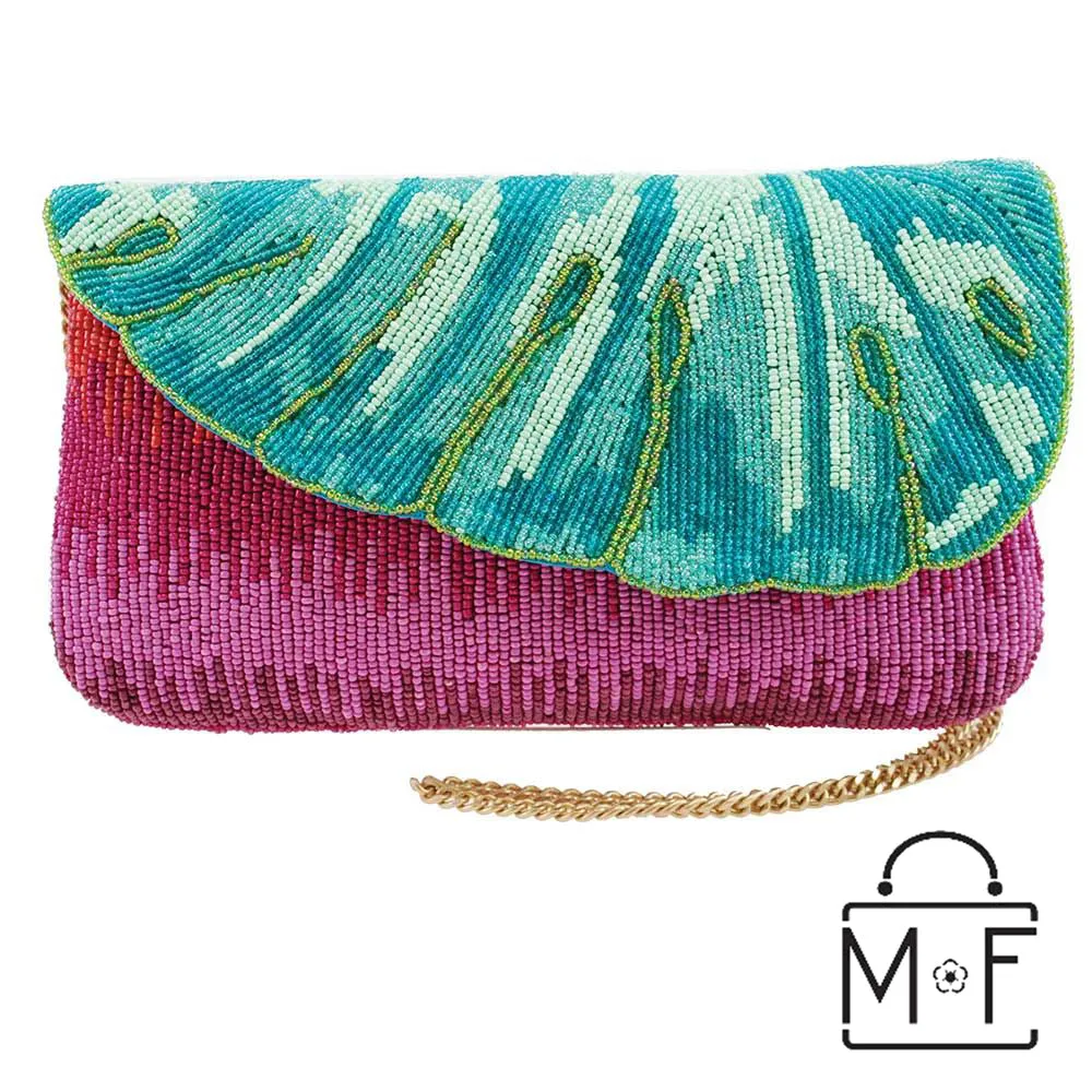 Mary Frances Leaf It Pink Beaded Crossbody Clutch Handbag Phone