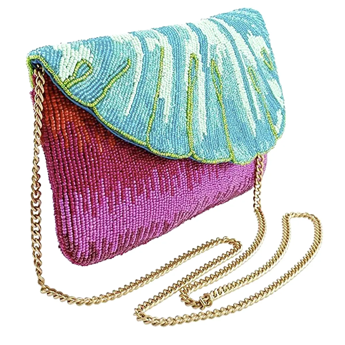 Mary Frances Leaf It Pink Beaded Crossbody Clutch Handbag Phone