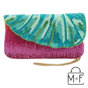 Mary Frances Leaf It Pink Beaded Crossbody Clutch Handbag Phone