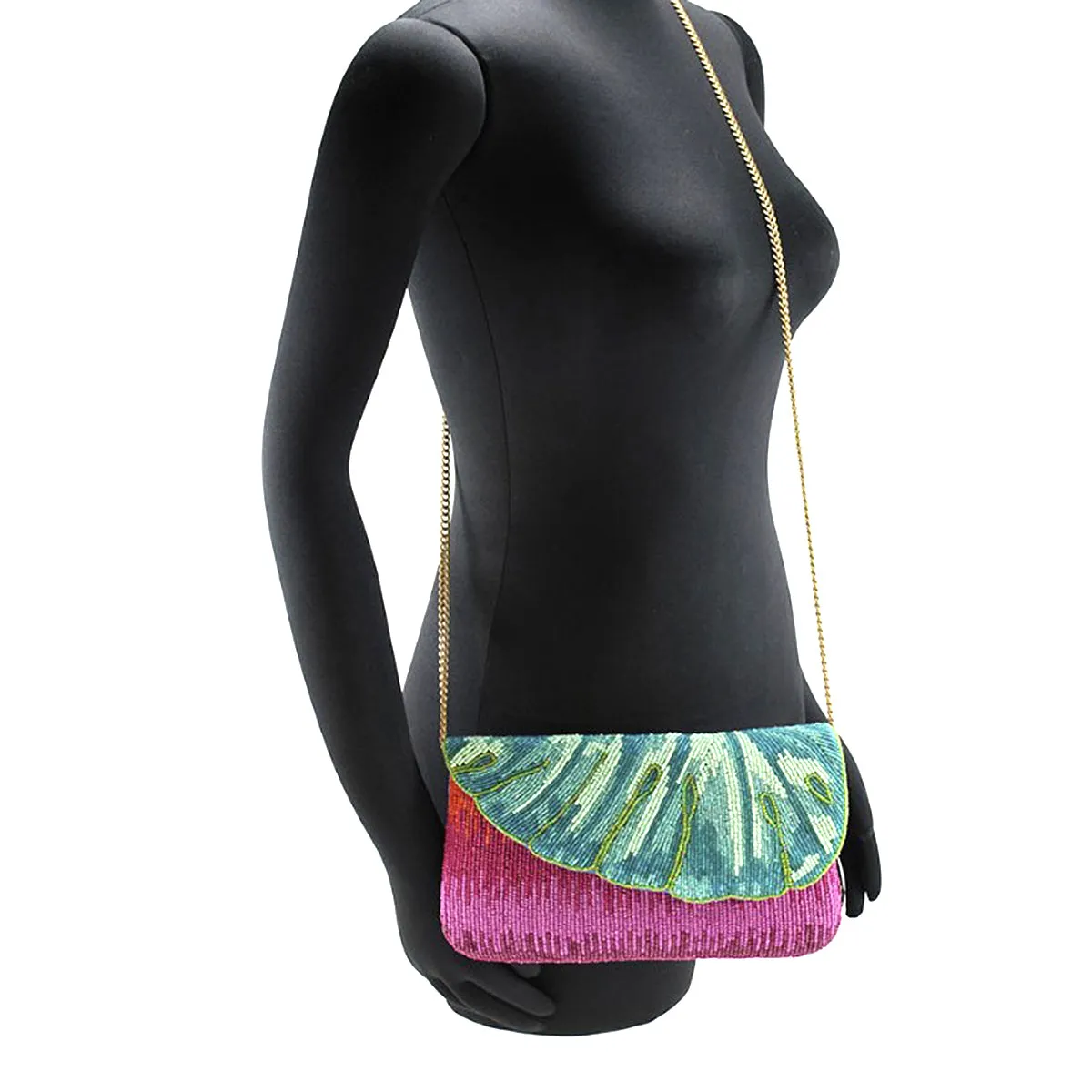 Mary Frances Leaf It Pink Beaded Crossbody Clutch Handbag Phone
