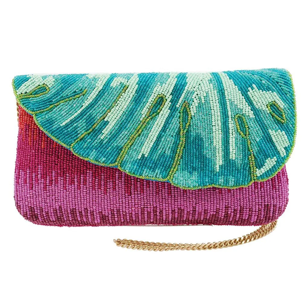 Mary Frances Leaf It Pink Beaded Crossbody Clutch Handbag Phone