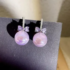 MAYTRENDS  -  Colorful purple bead earrings micro-paved zircon bow taro purple pearl earrings