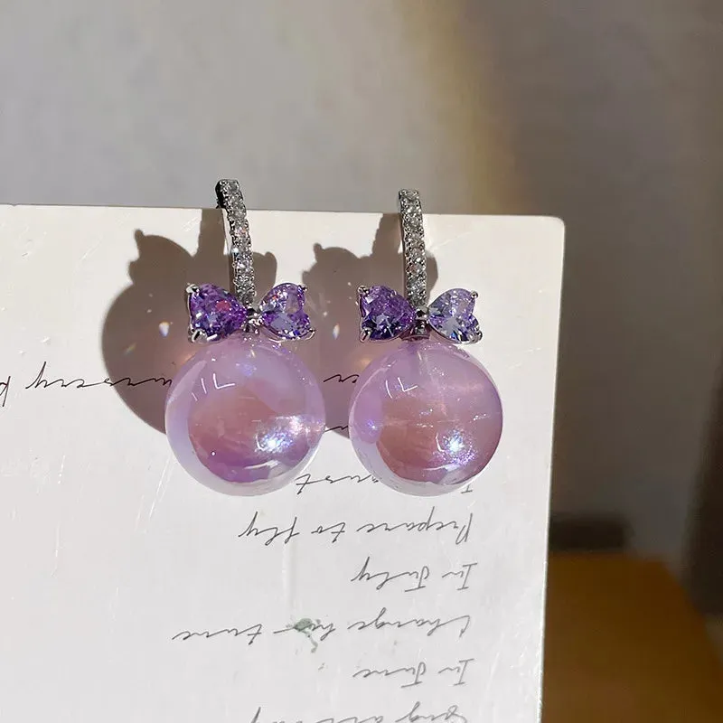 MAYTRENDS  -  Colorful purple bead earrings micro-paved zircon bow taro purple pearl earrings