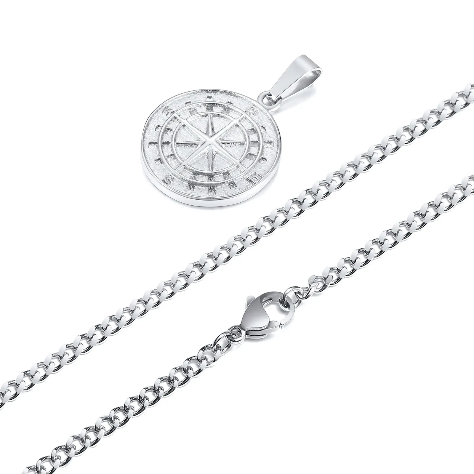 Men Retro Silver Color Seeker Compass Necklaces