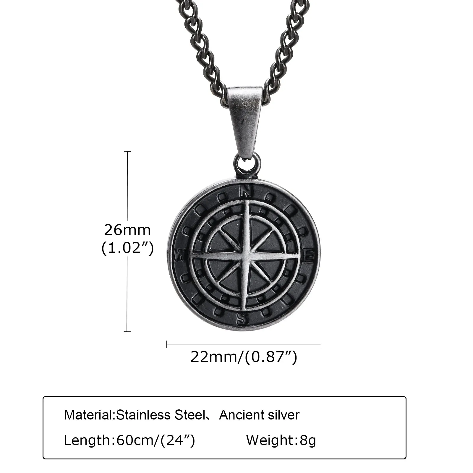 Men Retro Silver Color Seeker Compass Necklaces