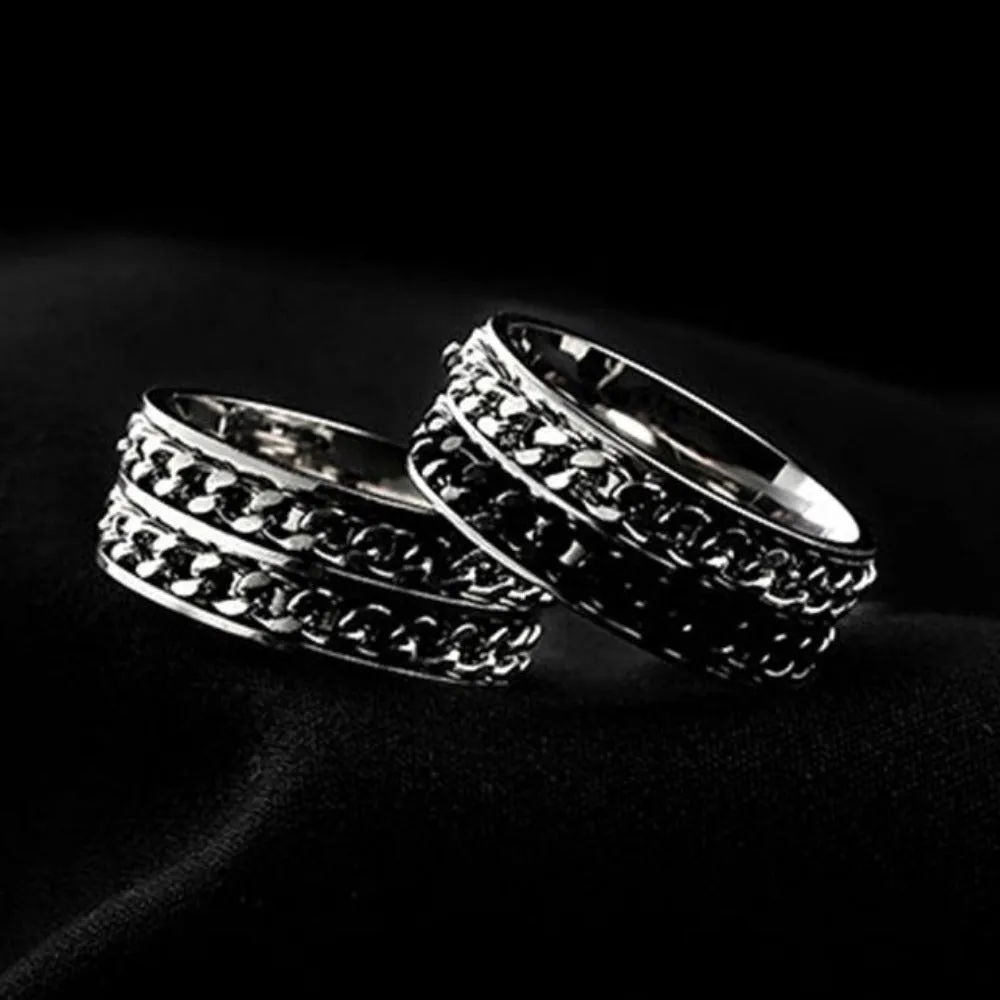 men's women rings stainless color doubled inlayer chains rotating rings ✈️ free.shipping