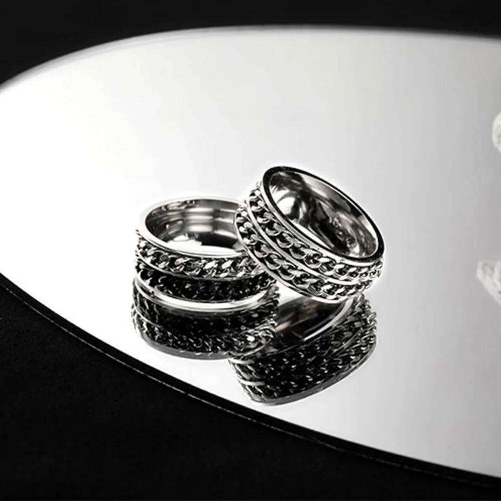 men's women rings stainless color doubled inlayer chains rotating rings ✈️ free.shipping