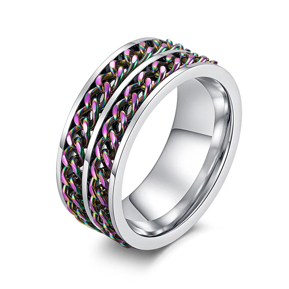 men's women rings stainless color doubled inlayer chains rotating rings ✈️ free.shipping