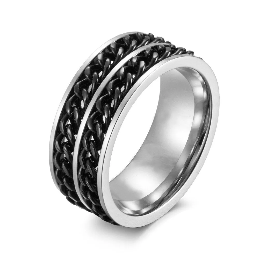 men's women rings stainless color doubled inlayer chains rotating rings ✈️ free.shipping