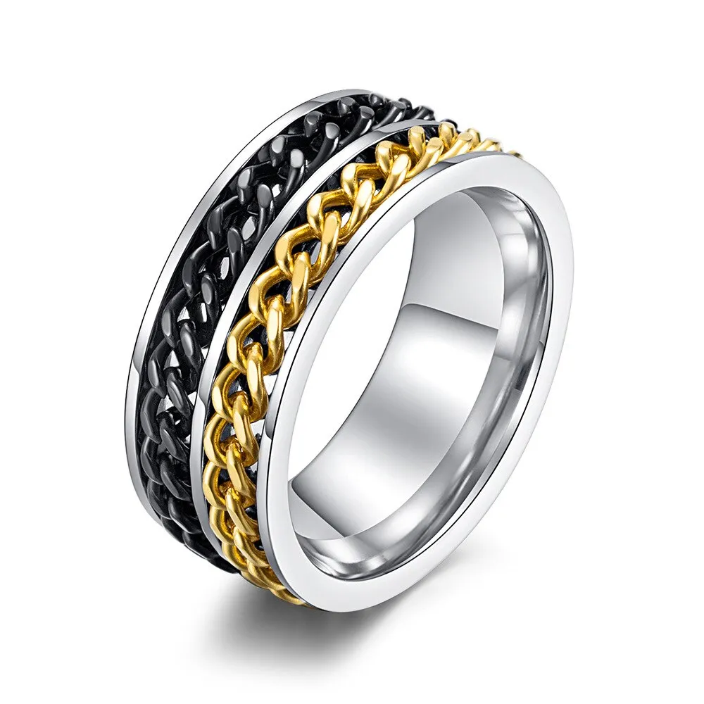 men's women rings stainless color doubled inlayer chains rotating rings ✈️ free.shipping
