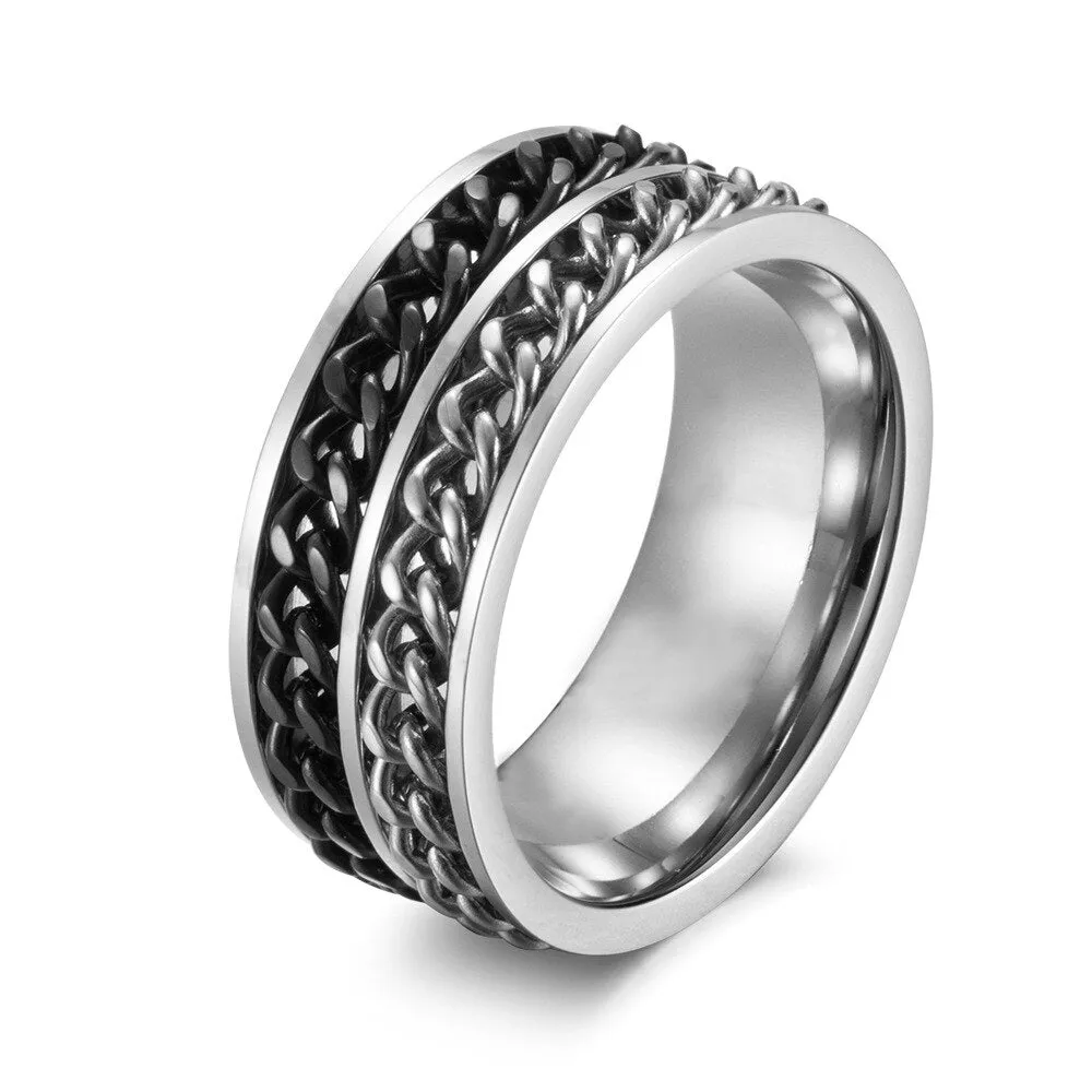 men's women rings stainless color doubled inlayer chains rotating rings ✈️ free.shipping