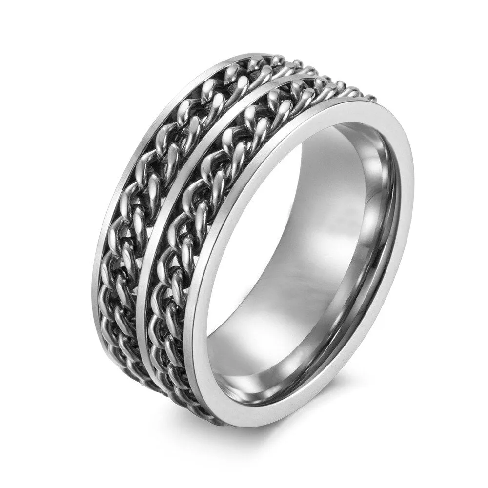 men's women rings stainless color doubled inlayer chains rotating rings ✈️ free.shipping